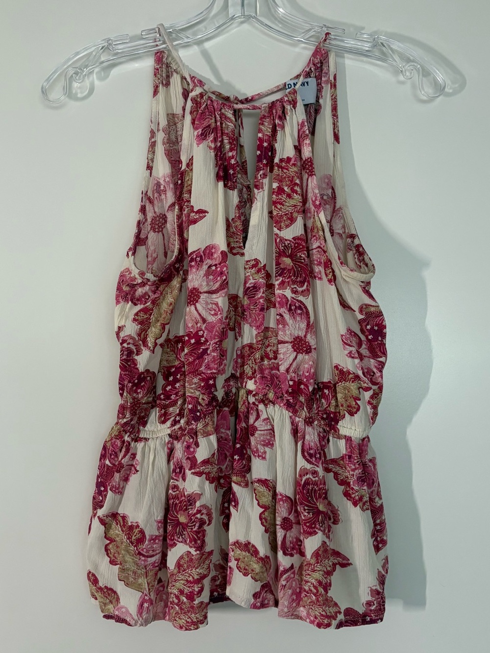 Old Navy Pink and White Floral Summer Halter Peplum Top with Adjustable Halter